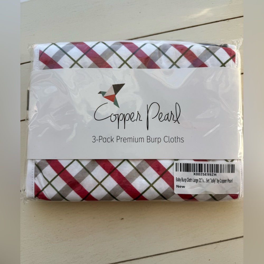 Copper Pearl Red and Green Plaid Burp Cloths - 3 Pack